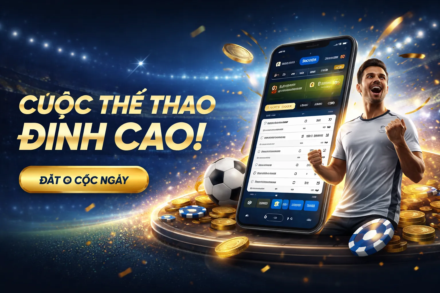 Sân vận động với ánh đèn rực rỡ, tượng trưng cho cá cược thể thao trực tuyến 888d
